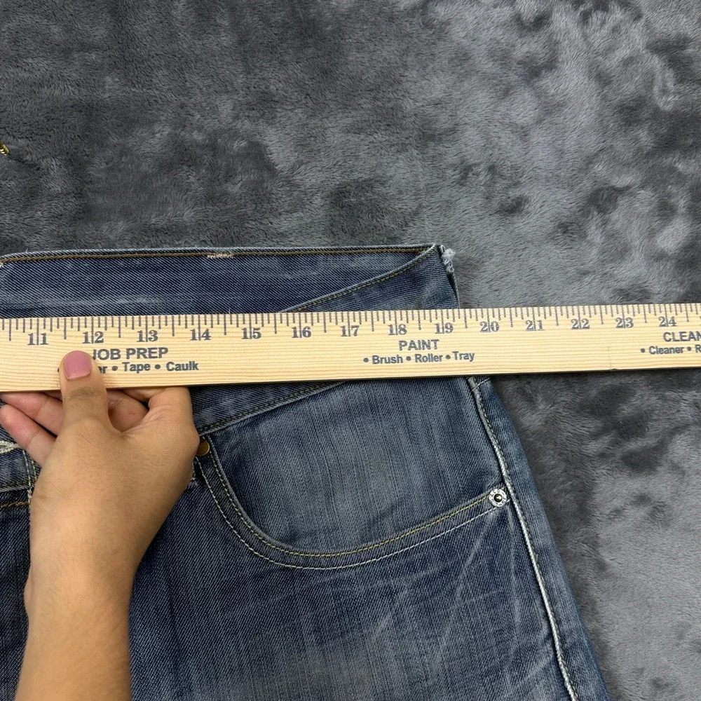 Levis 514 Slim Straight Jeans Mens 38x32 Blue Distressed Flap Pocket Denim